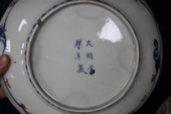 A Chinese Kangxi period clobbered bottle vase and a group of Japanese ceramics,